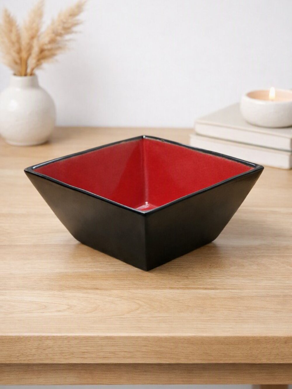 Sakura Port of Call Stonewear Sunset Square Soup & Cereal Bowl Red Black 6"x6"